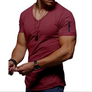 New Mens Stylish Breathable Muscle Fitness Raw Hem Bodybuilding T Shirt S-3XL